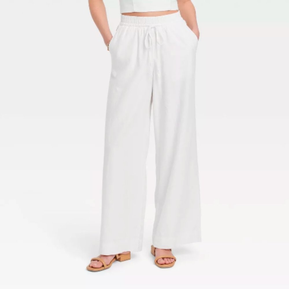 White Linen Pull-On Pants